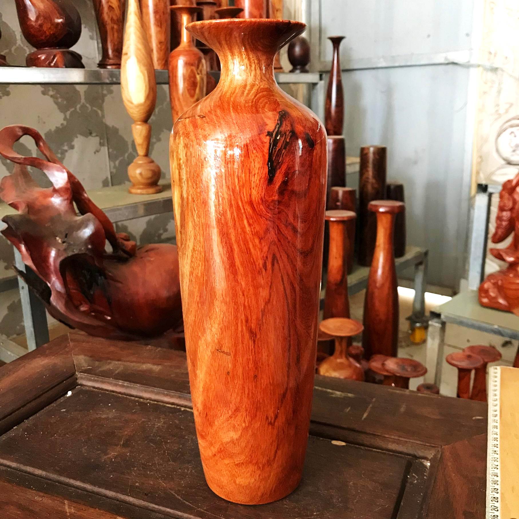 Lộc Bình Phú Quý gỗ Giáng Hương Căm Bốt cao 34x11cm