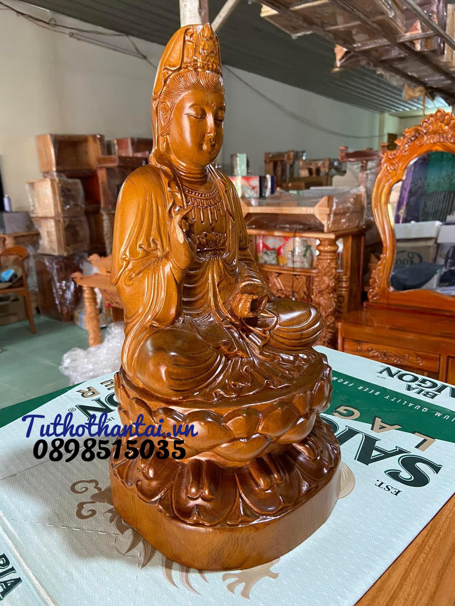 Tượng Phật Quan Âm gỗ Bách Xanh ( Loại lớn )