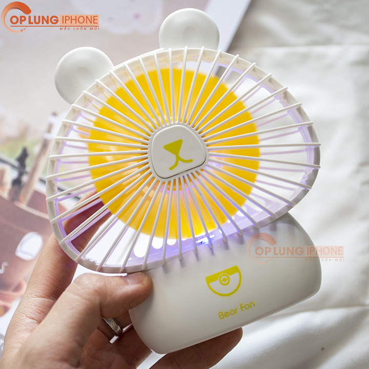 Quạt Mini Cầm Tay Hình Gấu Kèm LED