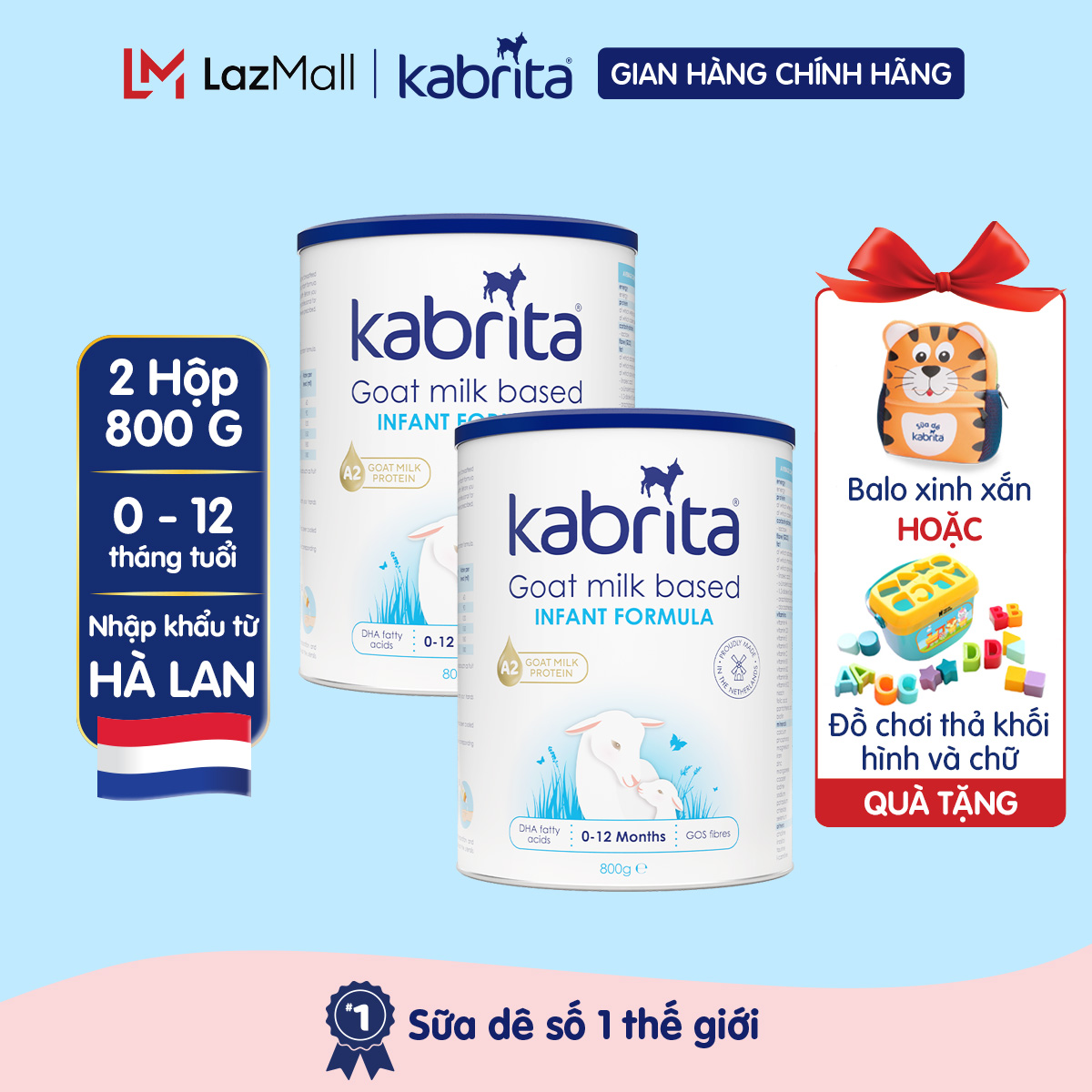 [QUÀ TẶNG SẼ HIỂN THỊ TRONG GIỎ HÀNG] Combo 2 Lon Sữa dê Kabrita cho trẻ từ  0 - 12 tháng - Lon 800g