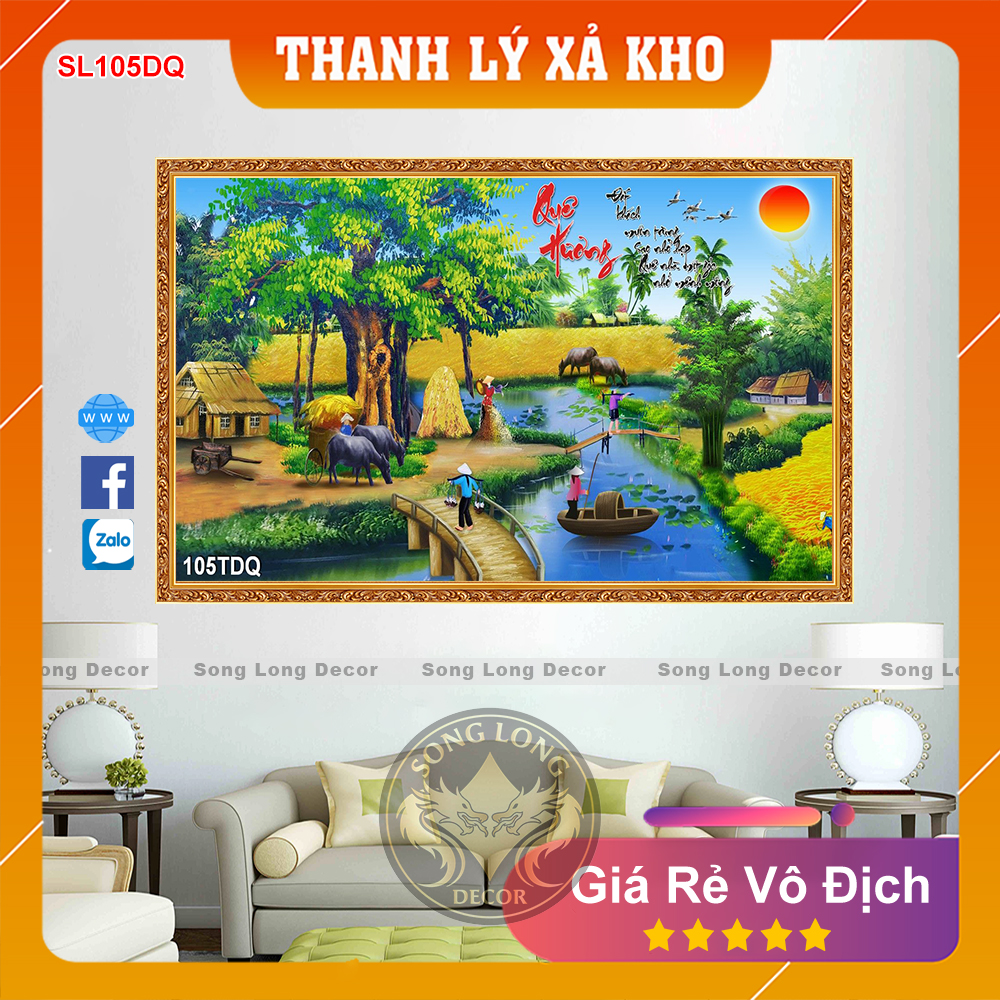 Tranh dán tường làng quê việt nam - sl105dq-tranh 3d đồng quê - song long decor