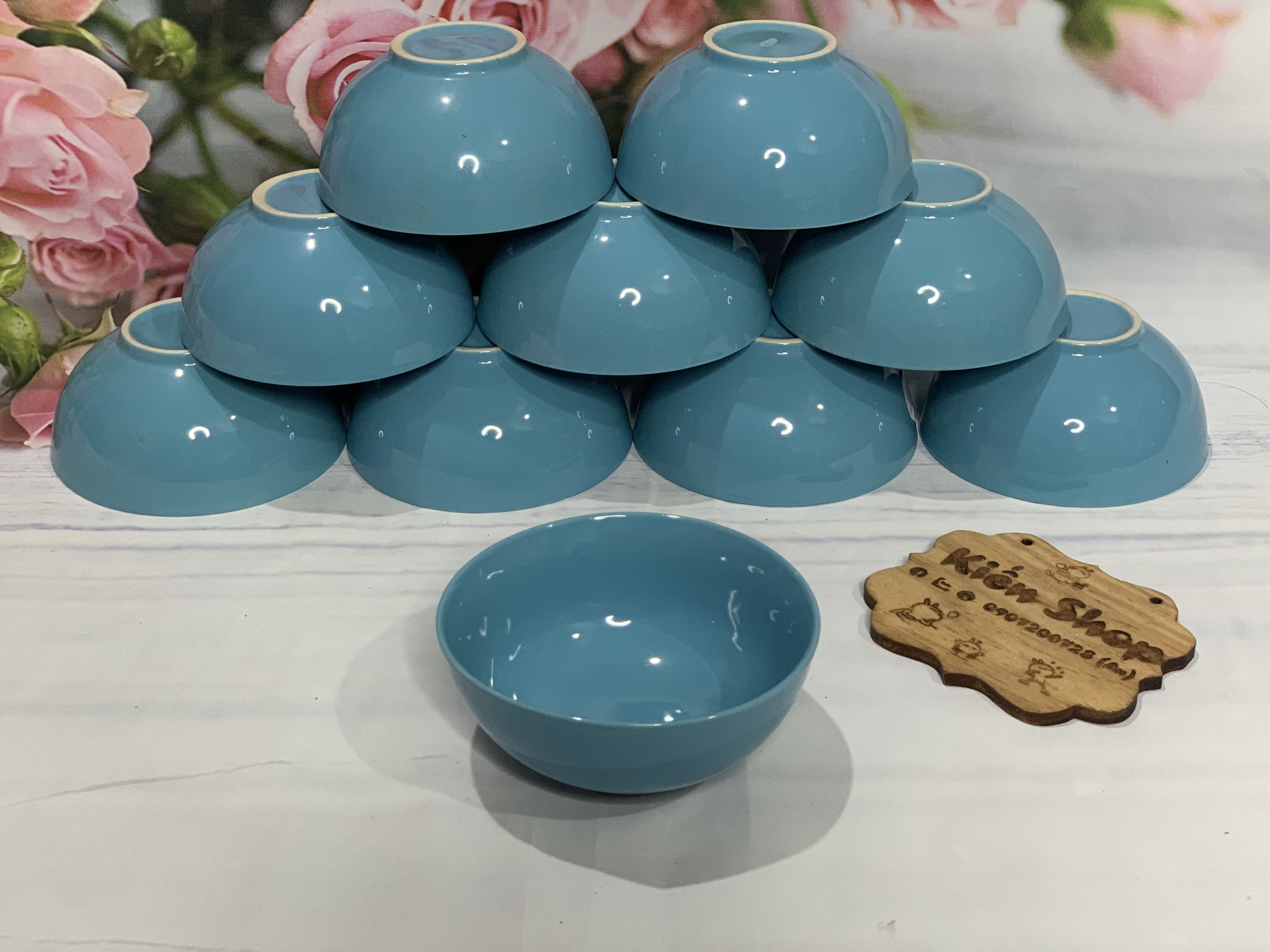 Combo 3 chén sứ ăn cơm - tráng men màu xanh dương nhạt
