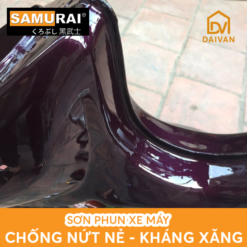 COMBO 4 chai sơn Samurai Lót-Nền-Màu-Bóng màu tím nho UC+TCH611 cho xe Dream