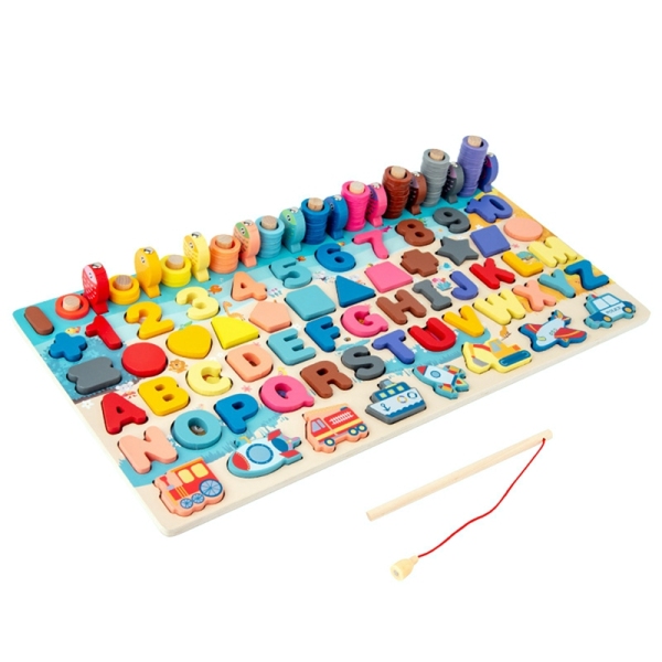 Fishing Pairs Logarithm Board Childrens Puzzle Education Alphanumeric Cognition Wooden Toys for Kids