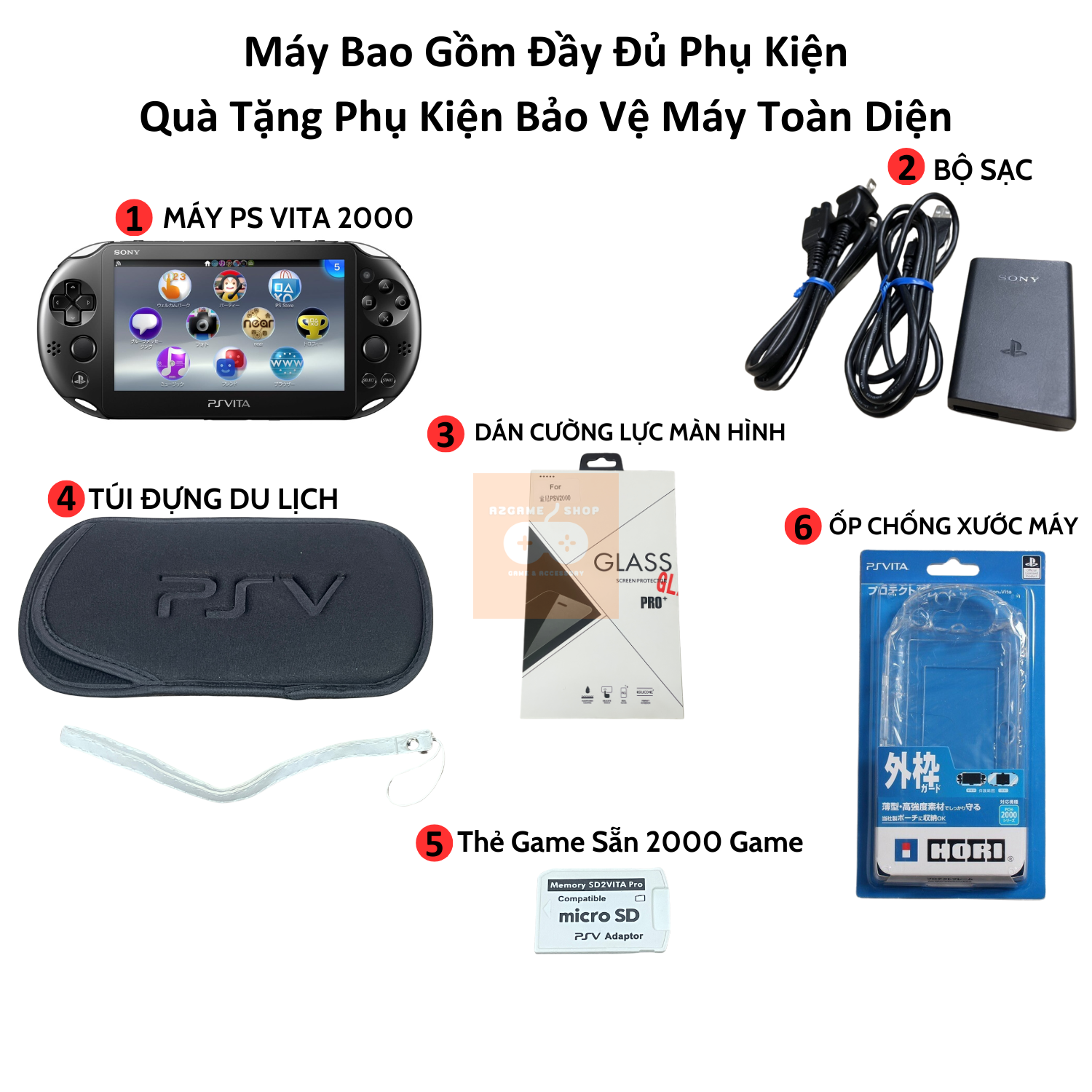 Máy Chơi Game PS Vita 2000 (Kho GameFree 5000+ PSP/PS1/GBA/NES/SNES/GAME THÙNG...) Đầy Đủ Phụ Kiện