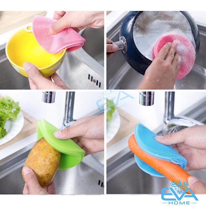 Combo 3 Miếng Rửa Chén Bát Silicon Có Quai Treo Tiện Lợi