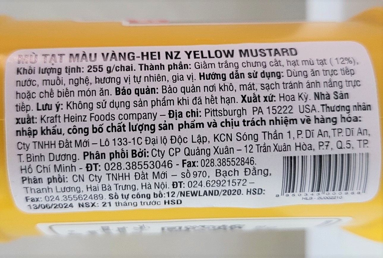 [Chai 255g] MÙ TẠT VÀNG [USA] HEINZ Yellow Mustard
