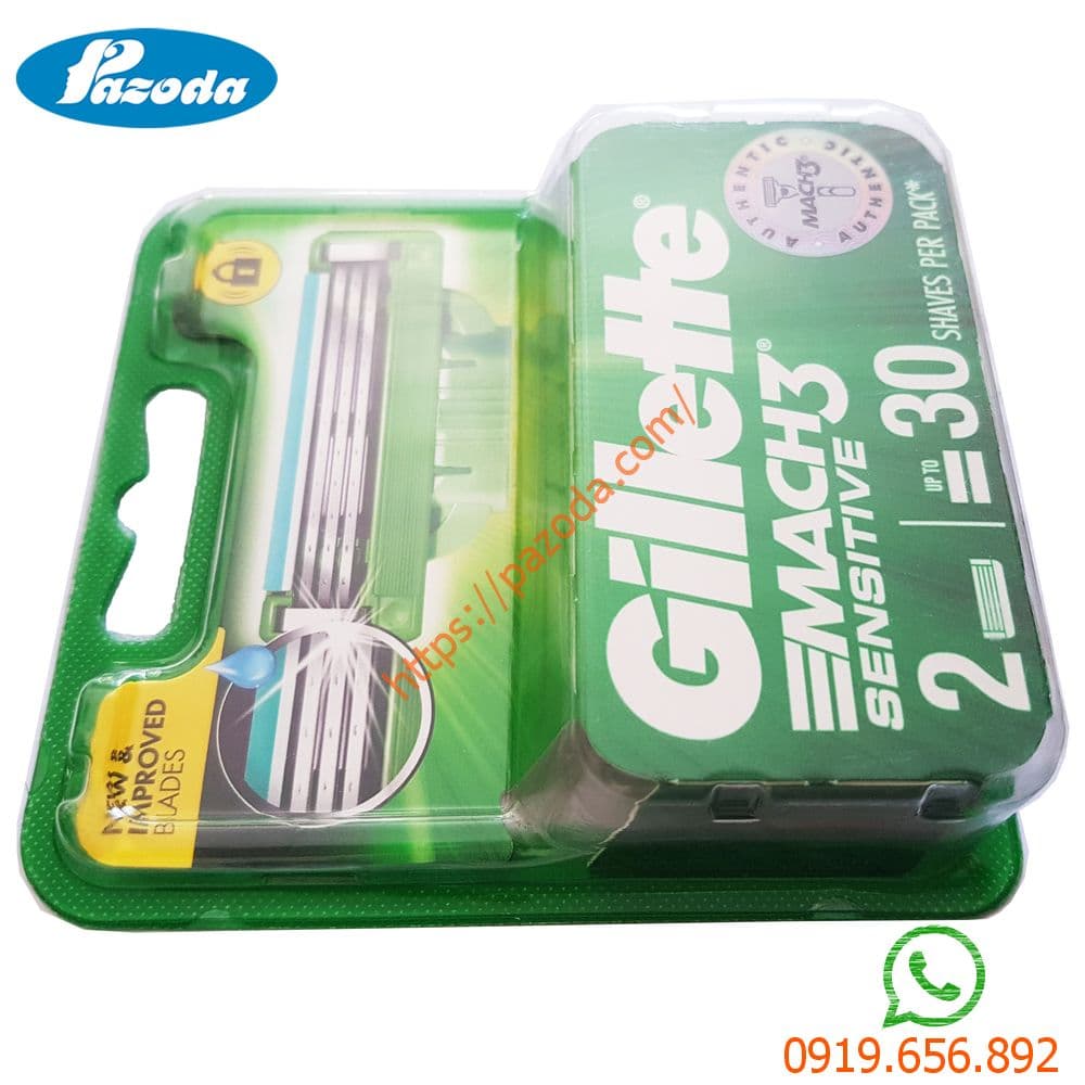 Box of 2 Gillette Mach3 Sensitive Razor Blades (3 Dual-Blade Shaving Heads)