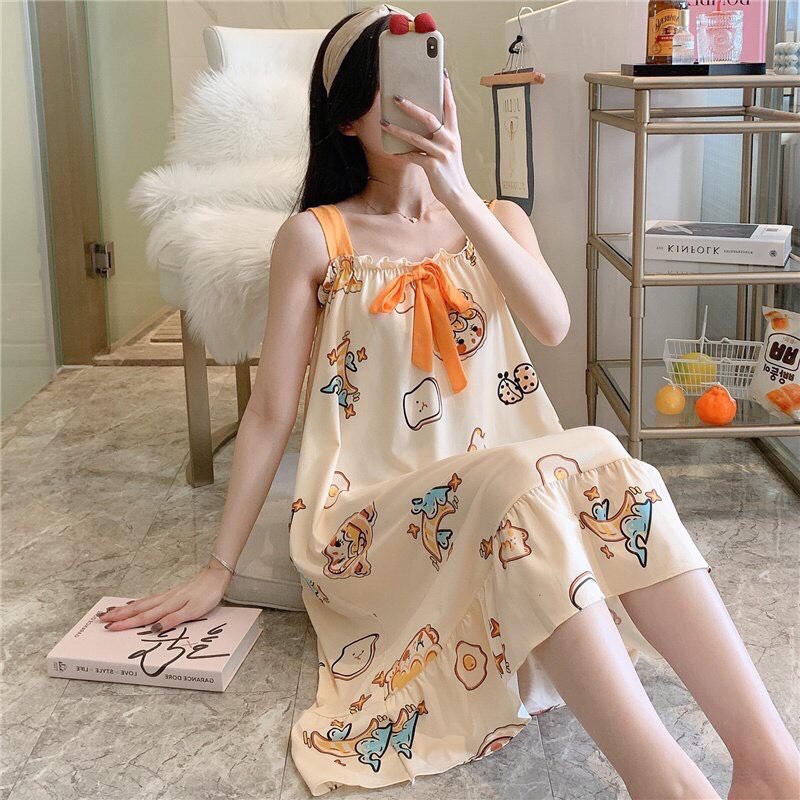 [HCM]Đầm bầu 2 dây ngủ mặc nhà giá rẻ
