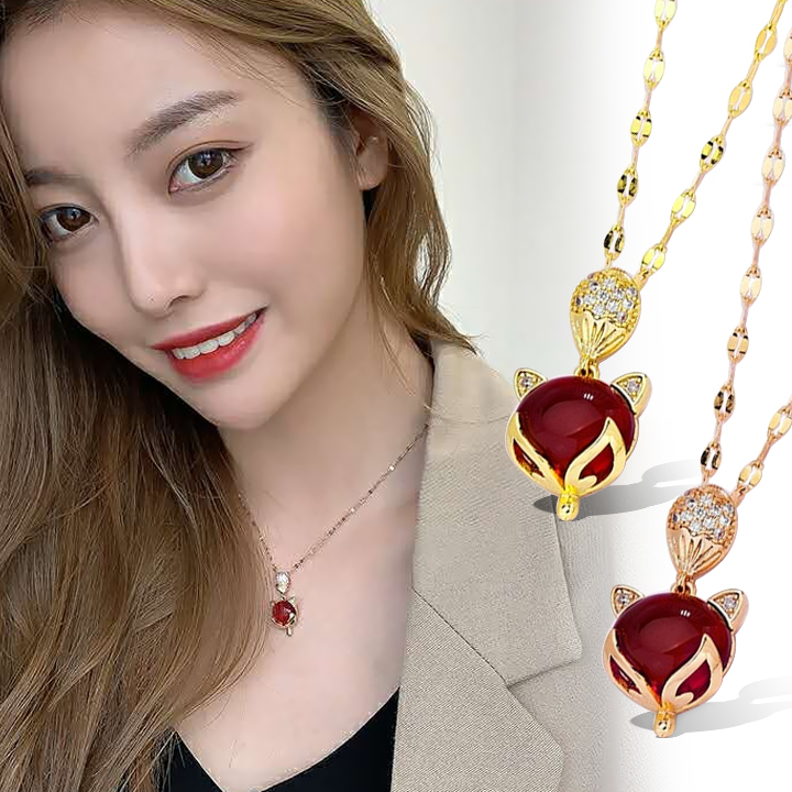 Dây chuyền  con hồ ly đá ruby đính đá lấp lánh mạ vàng