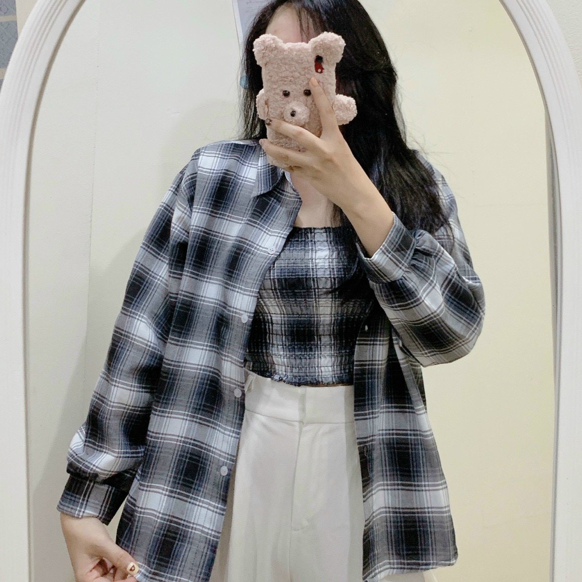ÁO SƠ MI KÈM ÁO ỐNG NHÚN CARO NHIỀU MÀU THỜI TRANG NỮ SIÊU HOT CỰC ĐẸP TP595