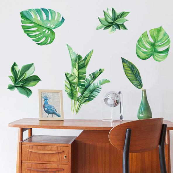 Decal trang trí tường - lá dương xỉ xanh 02-ba009