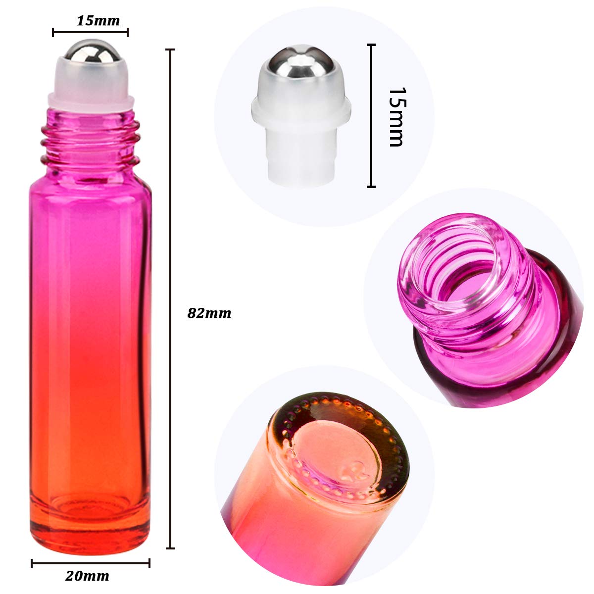 1 PC Gradient Rainbow Ombre Ball Bottle 10Ml Gradient Color Thick Glass Roll On Essential Oil Empty Parfum Bottles Roller Ball Travel Use Necessaries