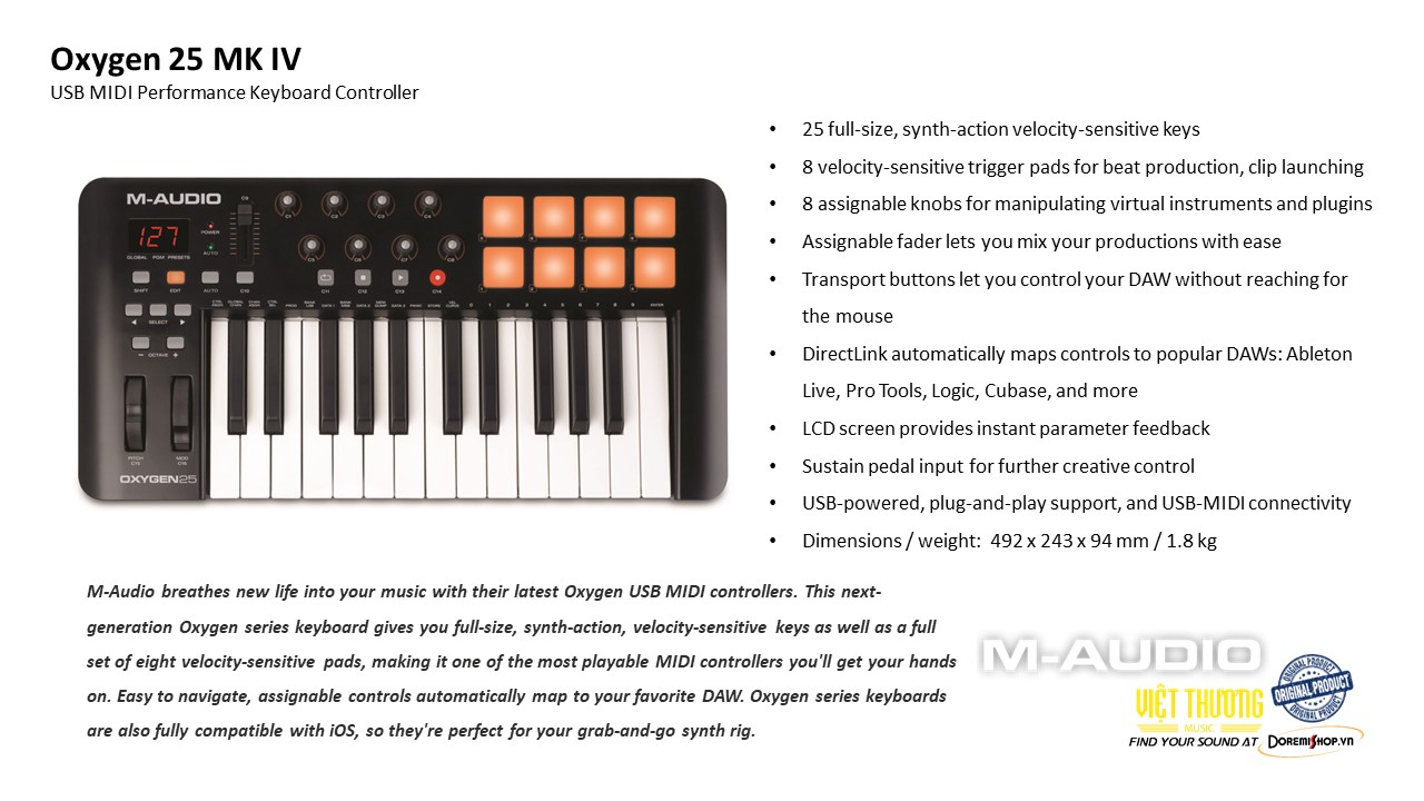 [HCM]Đàn phím điện tử âm nhạc M-Audio Midi Controller Oxygen 25 mk4