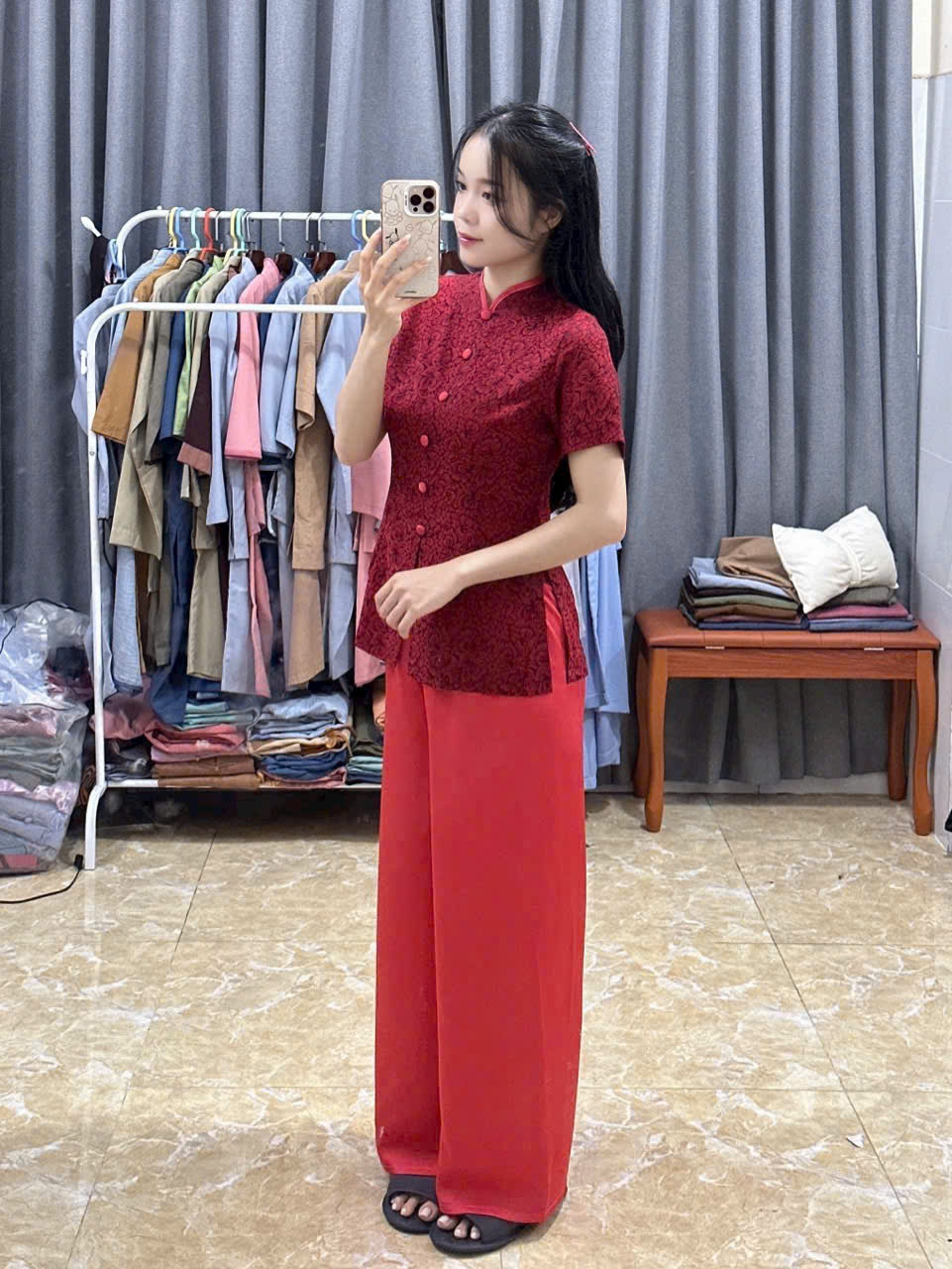 Đồ Lam Đi Chùa # Lụa Hoa Tay Phồng# Quần Áo Nữ