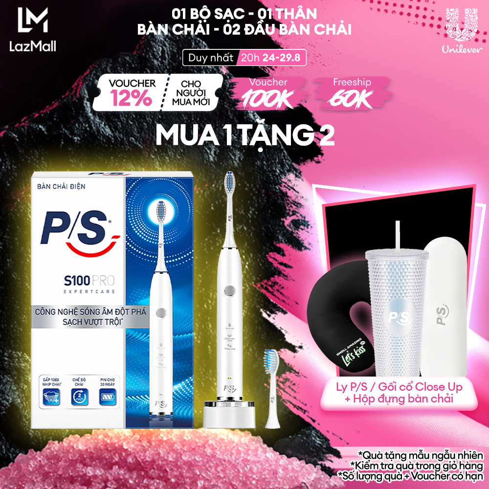 Bàn Chải Điện P/S S100 PRO - Công Nghệ Sóng Âm, Chải Sạch Mảng Bám Tới 10X