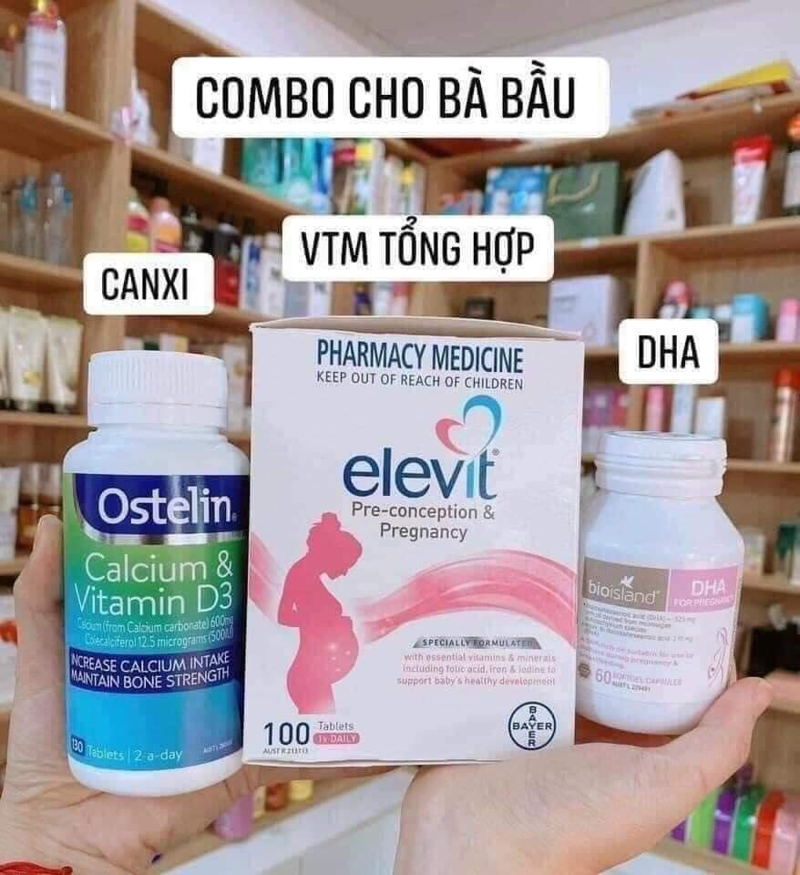 COMBO BẦU ÚC: Elevit - Canxi ostelin - Dha Bioisland