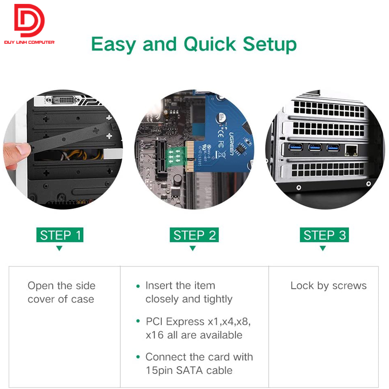 Card PCI Express to 3 USB 3.0 + Lan tốc độ 1000Mbps Ugreen 30775