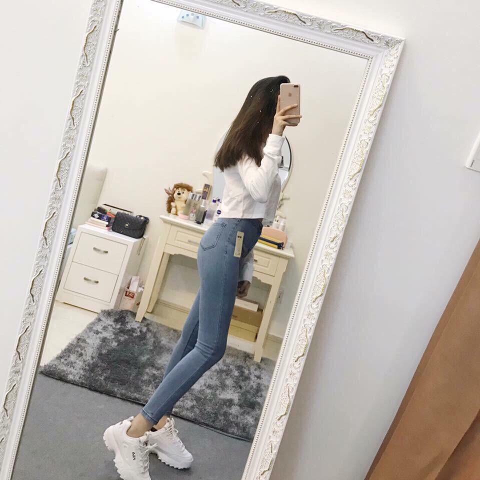 quần jean nữ xanh đậm đai trơn a1