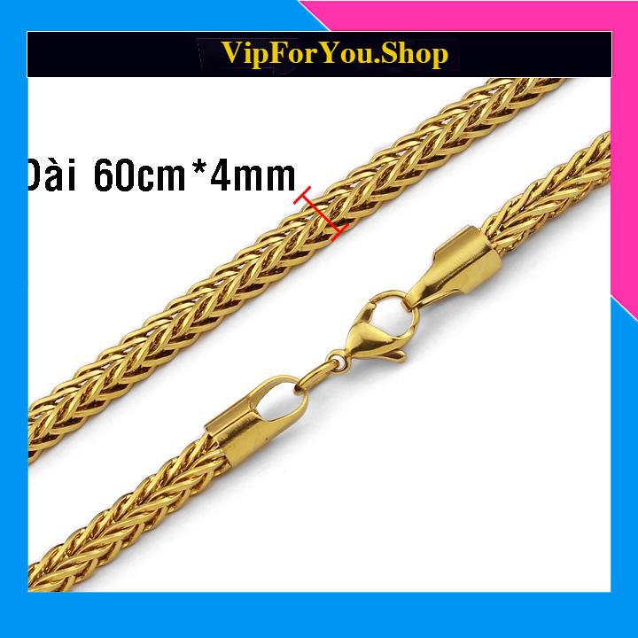 DÂY CHUYỀN INOX CAO CẤP NAM KHOEN ĐANG VUÔNG MẠ VÀNG 4LY siêu đẹp, siêu chất