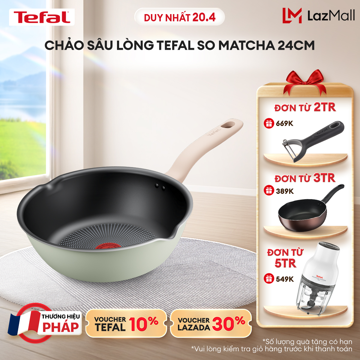 [NHẬP MÃ TEFALOFF30T4 GIẢM 30%] Chảo sâu lòng Tefal So Matcha 24cm
