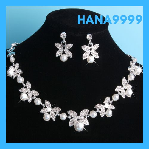 [HCM] set jewelry women butterfly wings applique Pearl luxury bridal jewelry party lovely