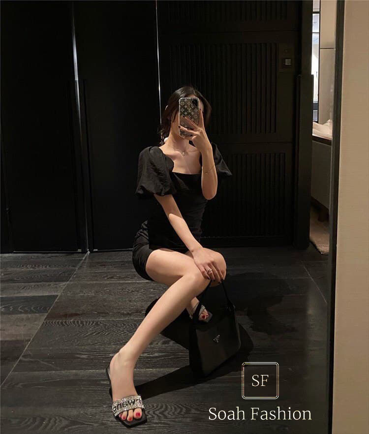 Đầm Tay Con Đan Dây Lưng GOHA (ĐEN)