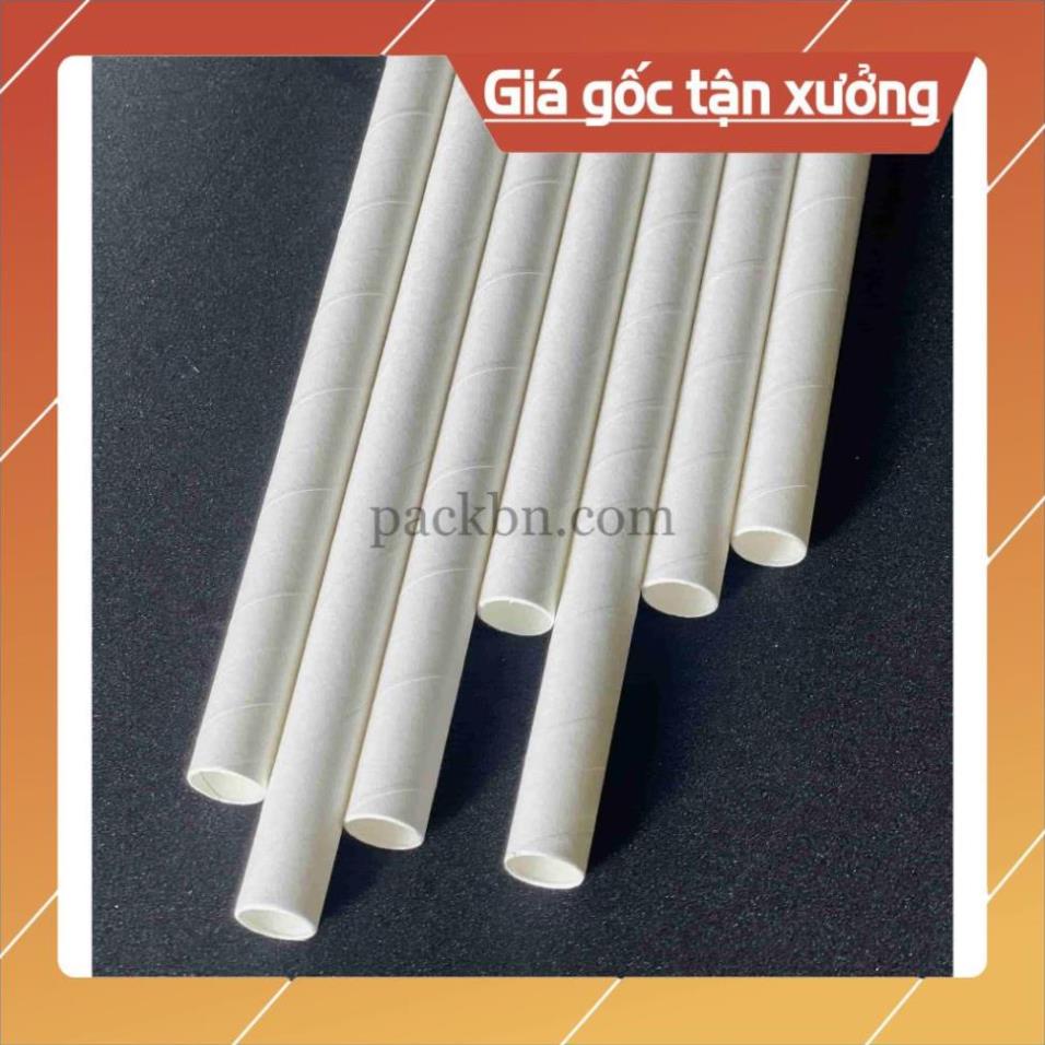 100-200 Ống Hút Giấy BỌC MÀNG, màu trắng, phi 6, phi 8 và phi 12mm