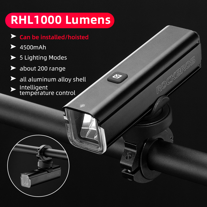 ROCKBROS Bicycle Light 1000LM 4800mAH LED USB Rechargeable Bike Front Light Rainproof Flashlight Cycling Headlight