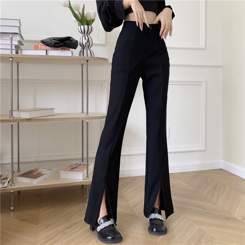Quần ống loe xẻ gấu chất tuyết mưa phong cách hàn quốc ulzzang - Quần tây ống loe lưng cao xẻ tà ống vẩy thiết kế trẻ trung cá tính