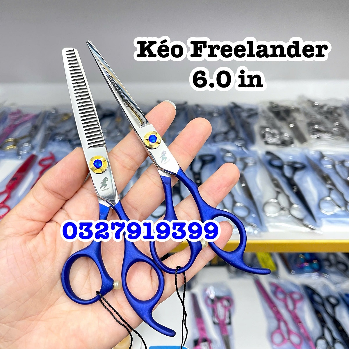 Kéo cắt tóc cao cấp Freelander 6.0 in ( xanh )