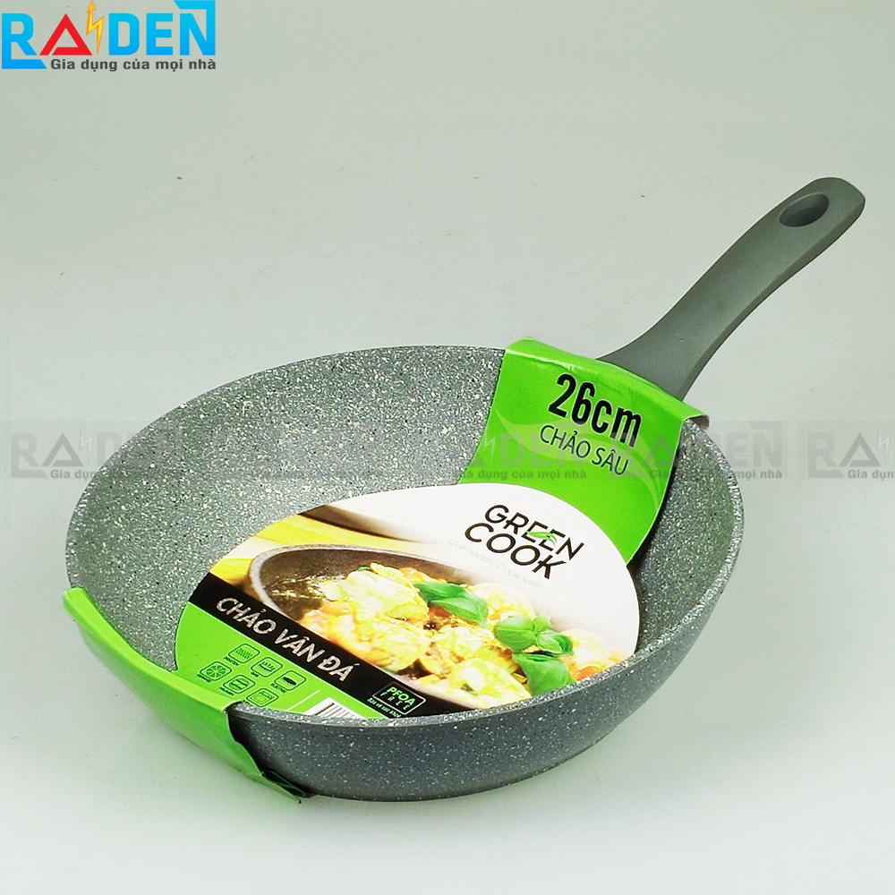 CHẢO VÂN ĐÁ ĐẤY TỪ SÂU LÒNG GREEN COOK 26CM