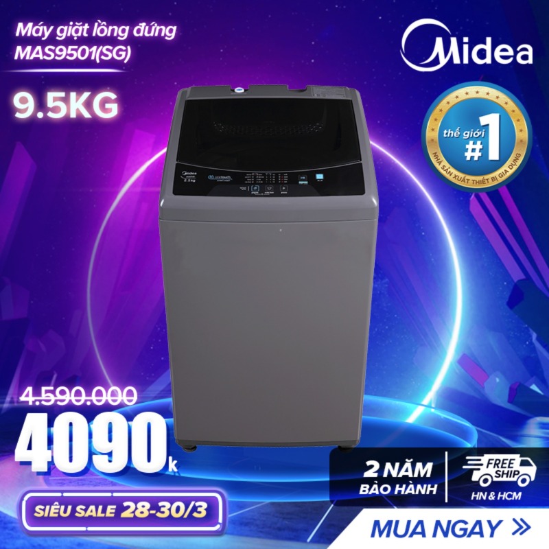 Bảng giá Máy giặt lồng đứng 9.5kg - (Thiết kế cao cấp - Sấy gió - Điều khiển tự động) Màu Trắng/ Xám Bạc Tự Chọn - Hàng Phân Phối Chính Hãng Bảo Hành 2 Năm Điện máy Pico