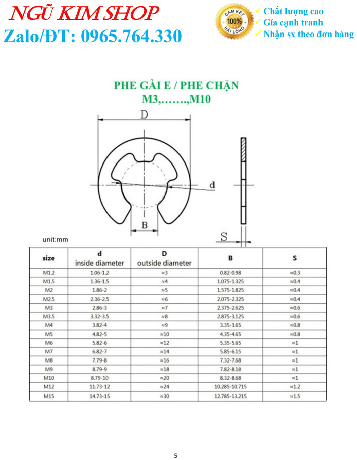 PHE GÀI CHỮ E M3 đến M15