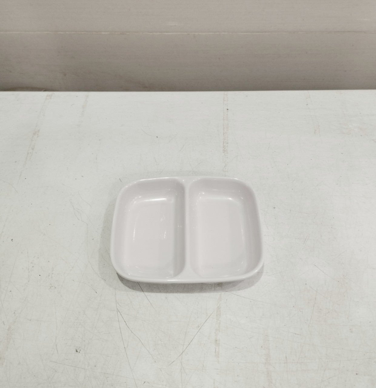Dĩa đựng gia vị melamine, dĩa chấm 2 ngăn màu trắng