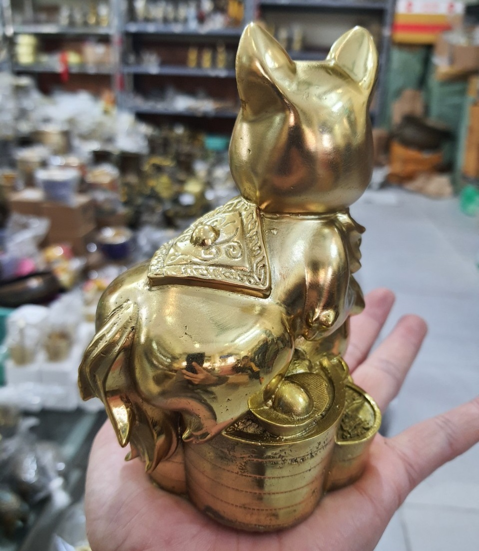Tượng mèo kim tiền bằng đồng MS34