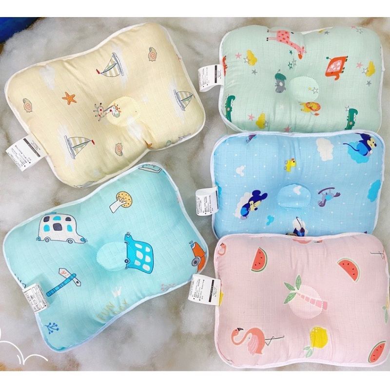 Gối lõm chống méo đầu cho bé sơ sinh / gối xô màu in họa tiết
