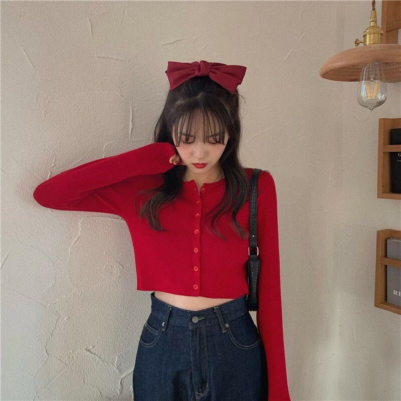 [HCM]ÁO croptop nữ tay dài cài nút