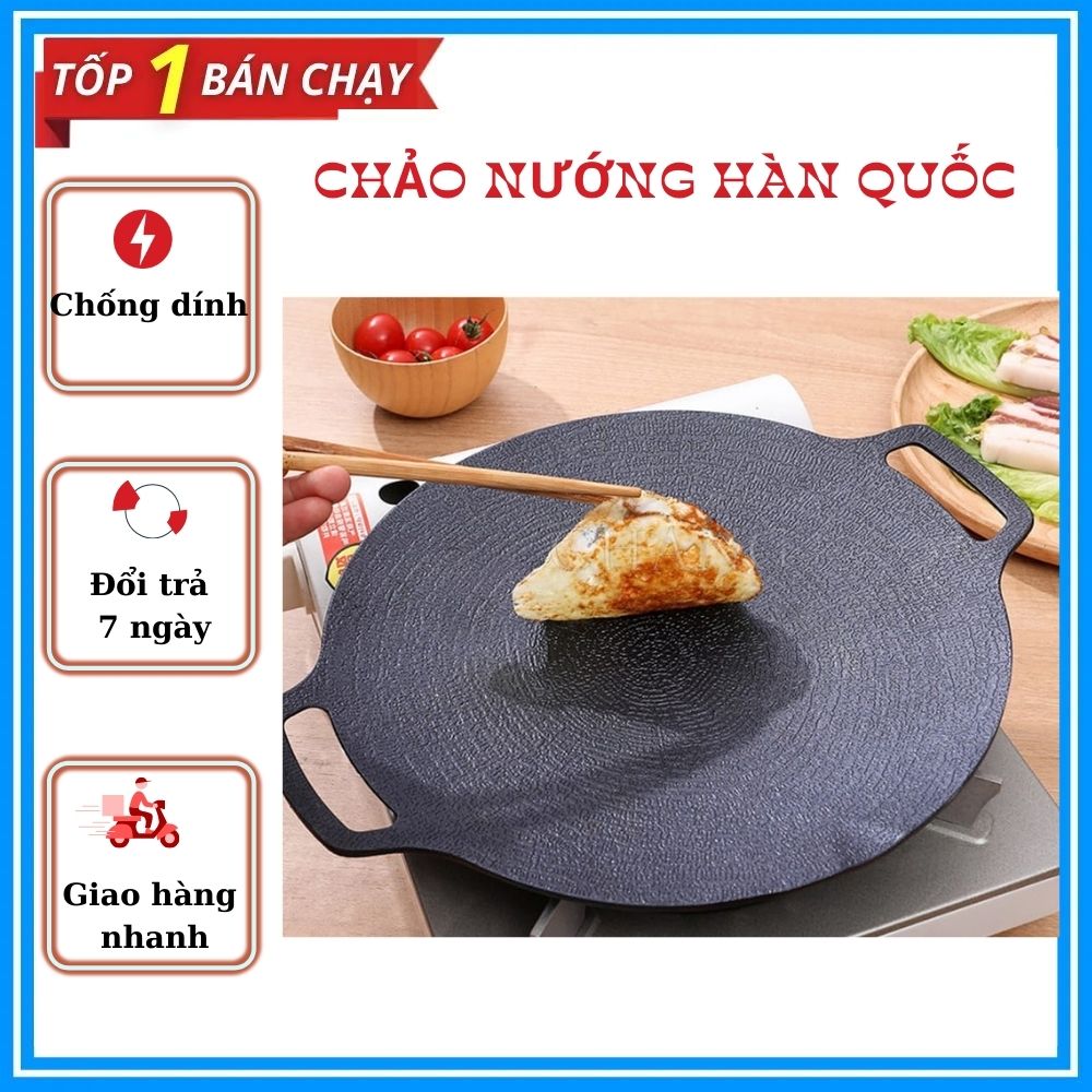 Chảo Nướng BBQ Không Cần Dầu Hàn Quốc, chảo nướng thịt dành cho bếp từ, chảo nướng không cần dầu ăn, chảo nướng thịt đường kính 34cm