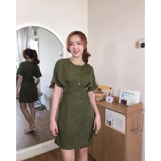 [3-5/8 Hoàn Tiền 25%]Đầm đắp chéo nút dừa