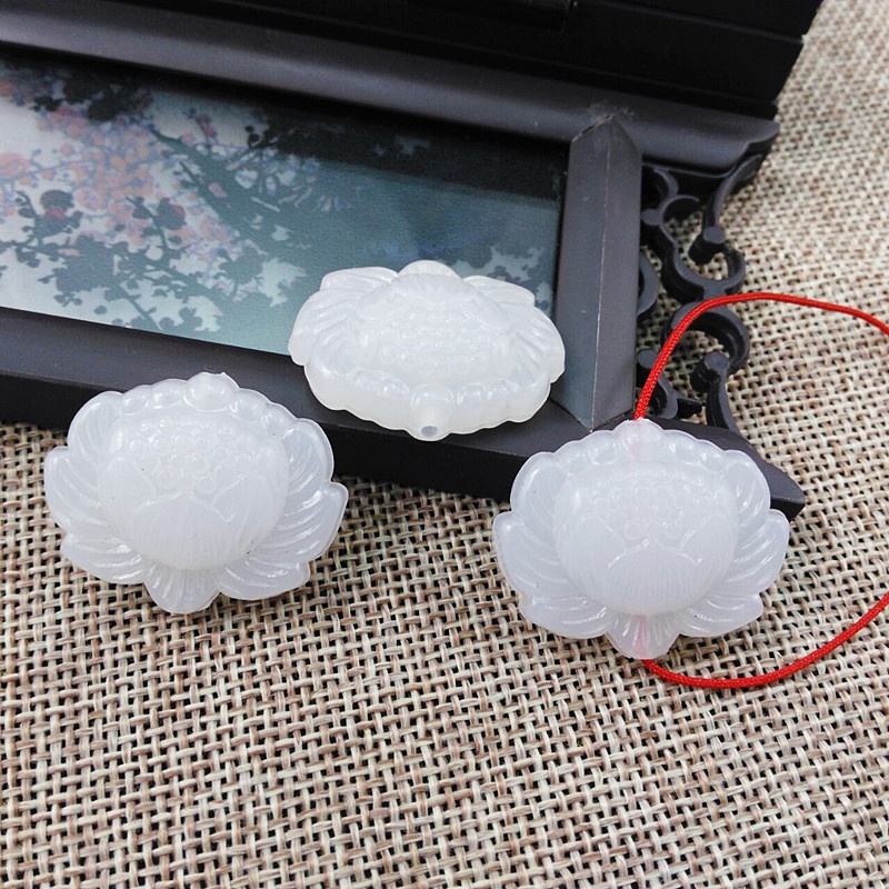 Phiến ngọc bội hoa sen 22*30mm, Nguyên liệu làm trang sức cổ trang, Nguyên liệu diy