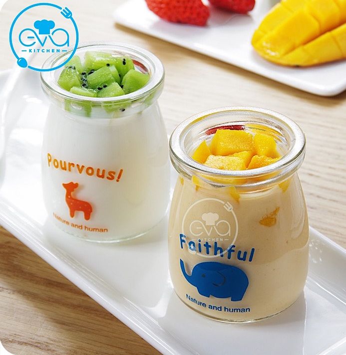 Bộ 6 Hũ Thuỷ Tinh Đựng Sữa Chua In Hình Ngẫu Nhiên Cute 100 Ml