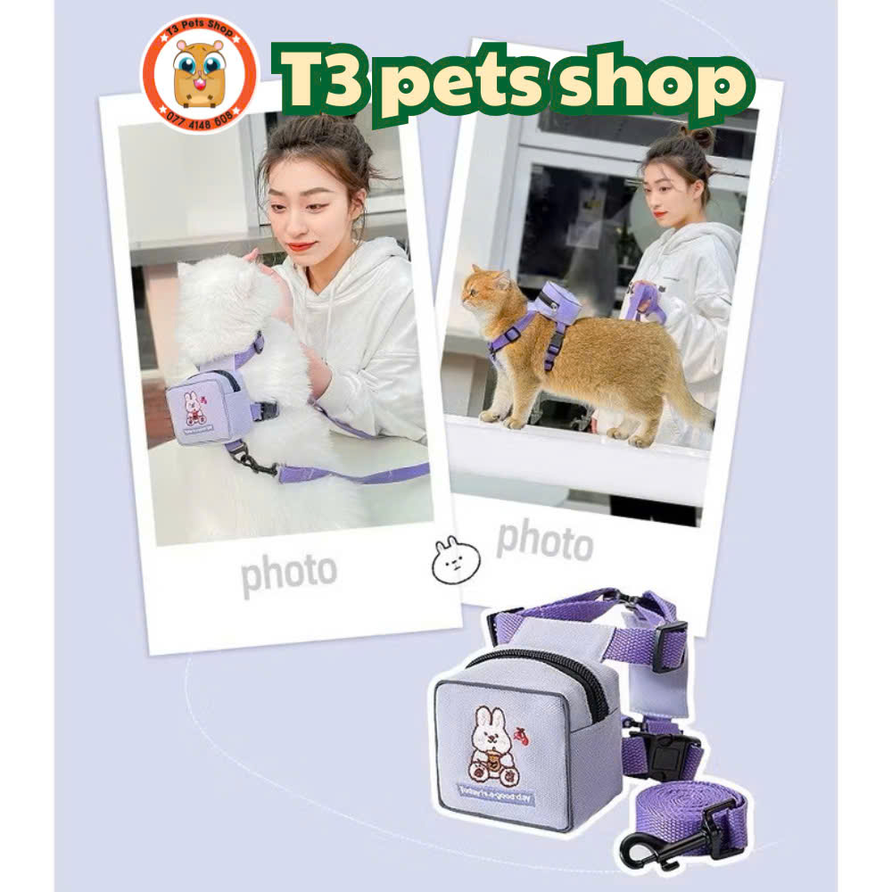 Dây dắt kèm túi balo cho chó mèo - T3 PETS SHOP