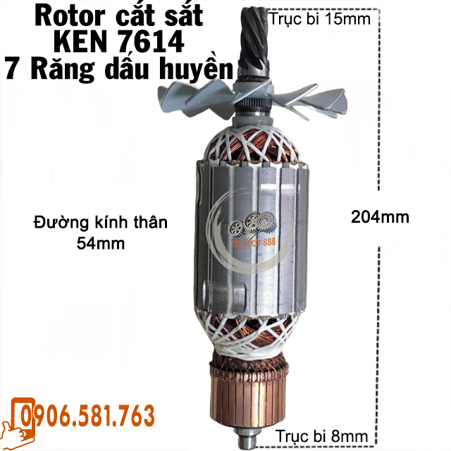 Rotor cắt sắt KEN 7614, DEWALT D28720 và PEFA bi đuôi 9mm (7 Răng Thân 54mm Dài 206mm) 220V - Tặng chổi than