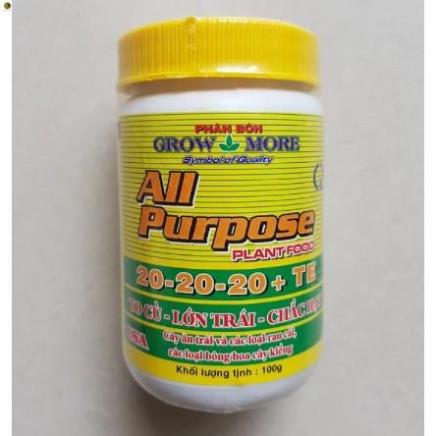 Growmore npk all purpose 20-20-20+te 100gr - phân bón lá grow more to củ - lớn trái - chắc hạt