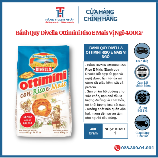 BÁNH QUY DIVELLA OTTIMINI RISO E MAIS 400Gr [Nhập Khẩu Ý]