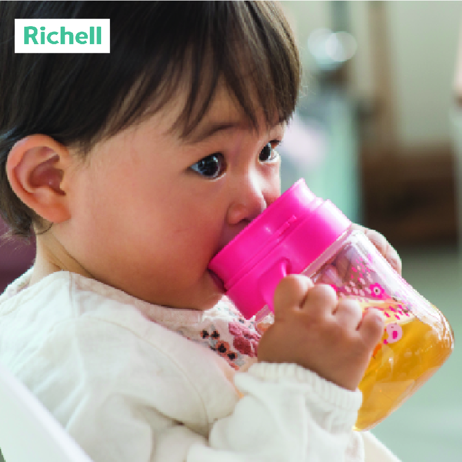 Bình tập uống Richell 360 độ Mugood hồng