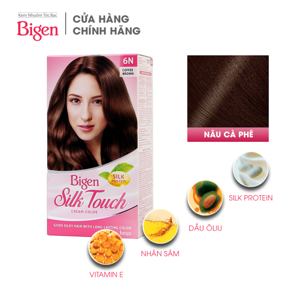 Thuốc nhuộm dưỡng tóc phủ bạc thảo dược Bigen Silk Touch Thương hiệu Nhật Bản Sắc Màu trẻ trung 80ml dạng kem - Nâu Café 6N cao cấp