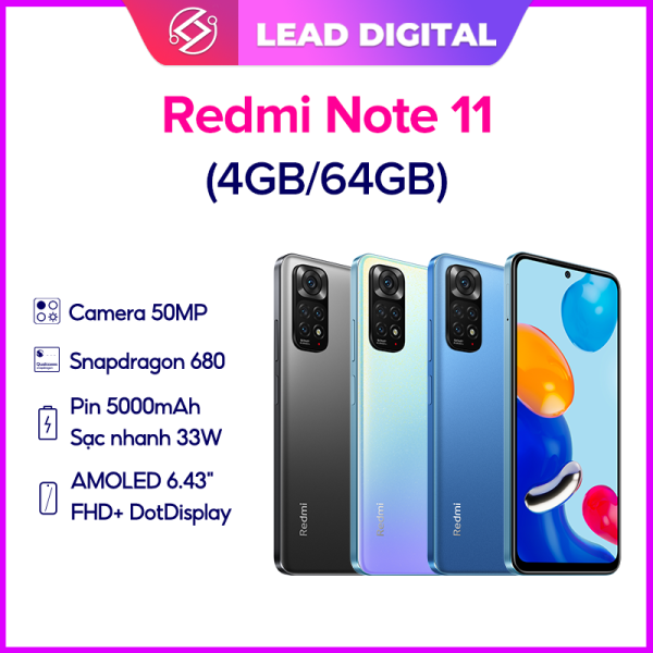 Điện thoại thông minh Xiaomi Redmi Note 11 4/64GB, pin 5000mAh, sạc nhanh 33W | Hàng chính hãng