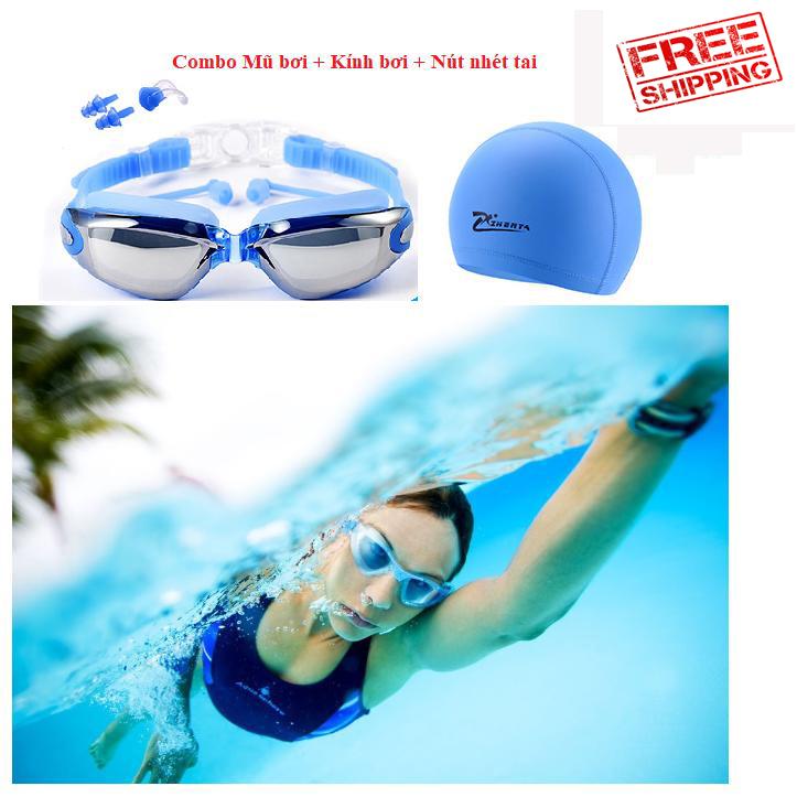Set Mũ Kèm Kính Bơi, Mắt Kiếng Đi Biển, Kính bơi chống UV kèm nhét tai, Kính Bơi View V500S, Kính bơi tráng gương loại tốt - Kính Bơi Chuyên Dụng. Bảo Hành Uy Tín 1 đổi 1